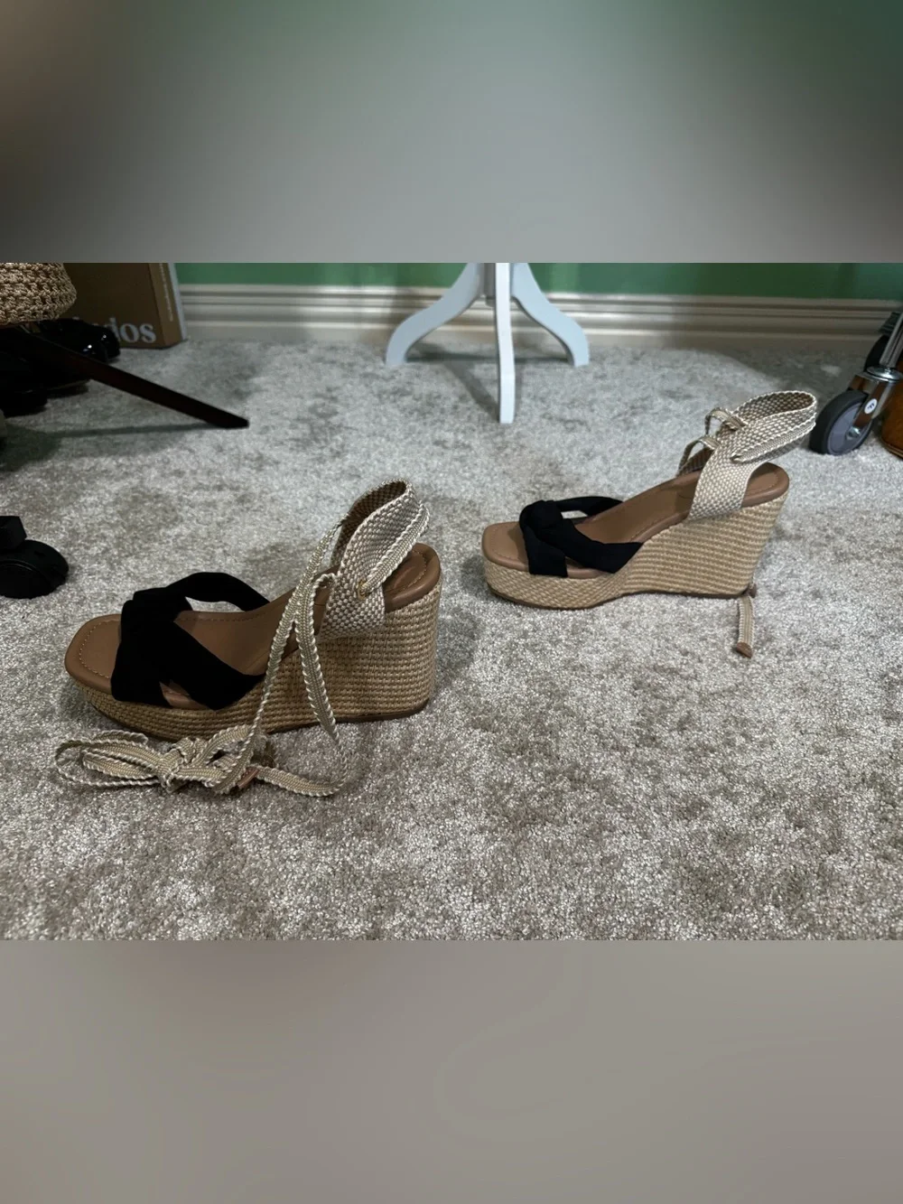 NEW!! torrid Black Bow Espadrille Wedge Sandals with Natural Wrap Ties